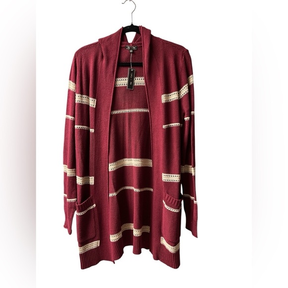NWT - Lety & Me Burgundy/Ivory Hooded Cardigan - M‎ - Picture 1 of 6